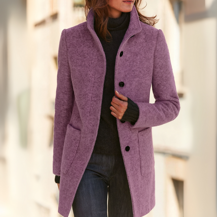 Women's Classic Wool Coat – Retro Button Winter Elegance