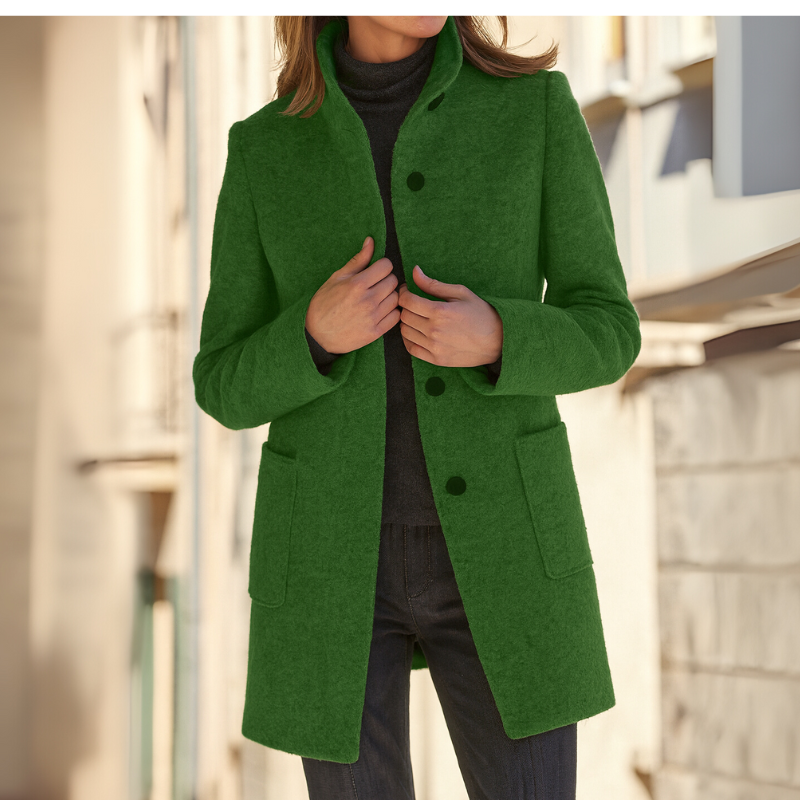 Women's Classic Wool Coat – Retro Button Winter Elegance