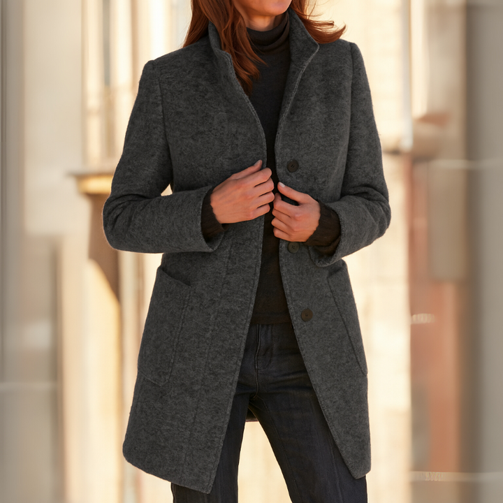 Women's Classic Wool Coat – Retro Button Winter Elegance