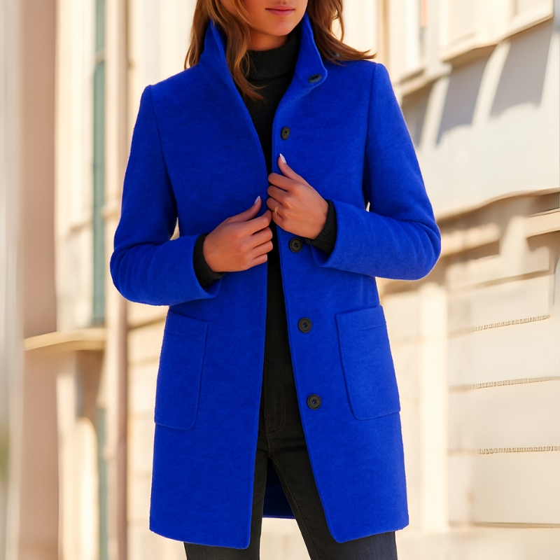 Women's Classic Wool Coat – Retro Button Winter Elegance