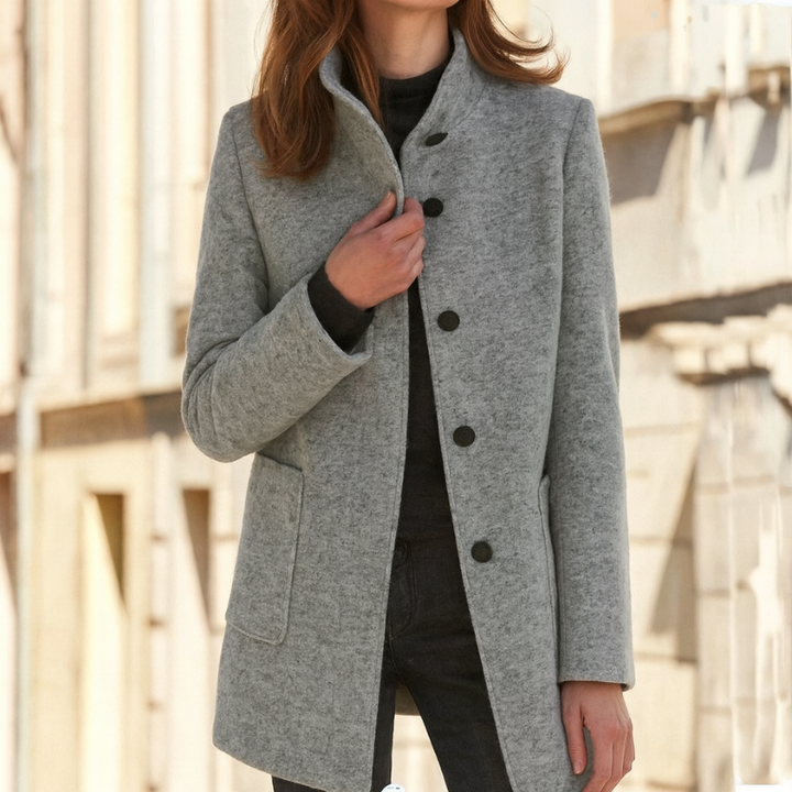 Women's Classic Wool Coat – Retro Button Winter Elegance