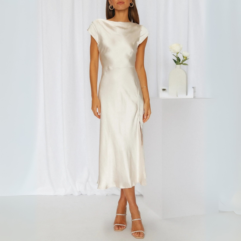 Women's Cocktail Midi Dress - Elegant Satin Fit for Formal Events