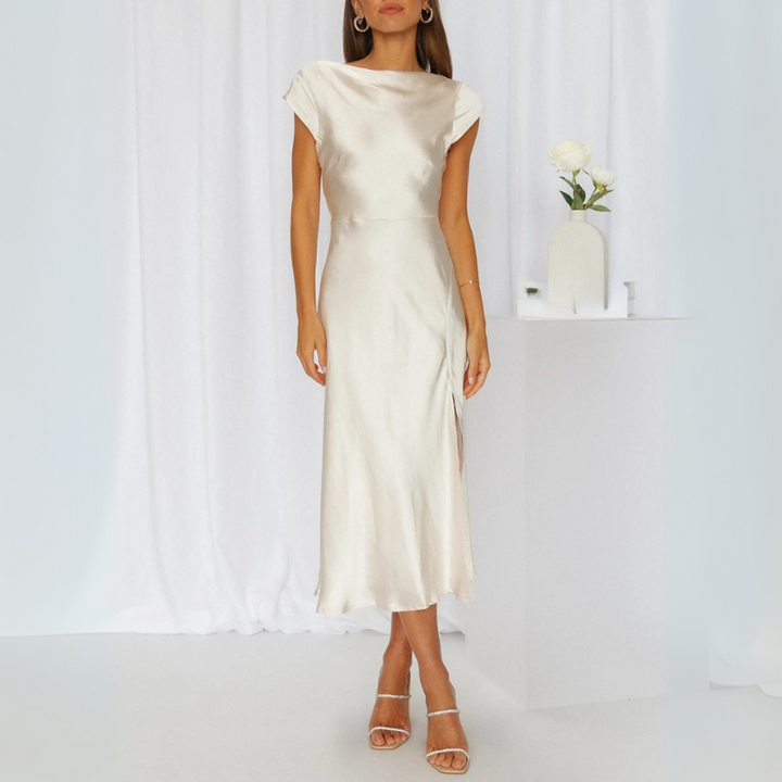Women's Cocktail Midi Dress - Elegant Satin Fit for Formal Events