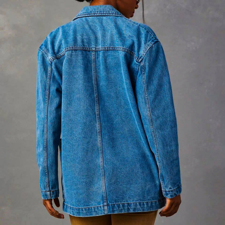 Women's Denim Blazer with Two-Button Closure and Dual Front Pockets