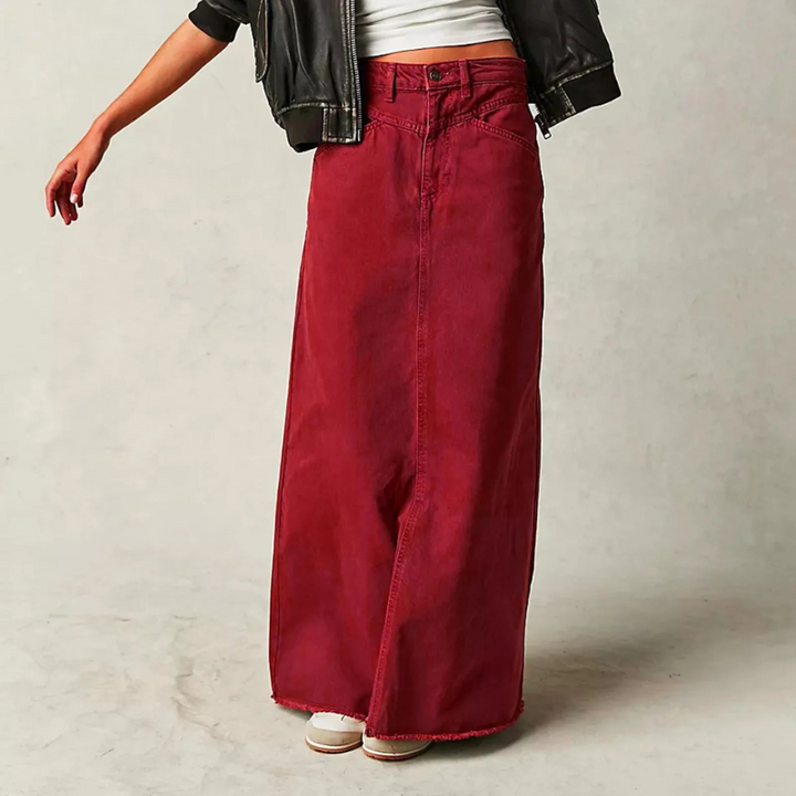 Women's Denim Maxi Skirt A-Line Vintage Style
