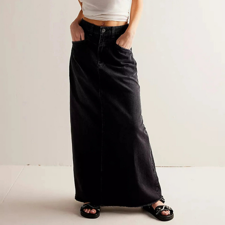 Women's Denim Maxi Skirt A-Line Vintage Style