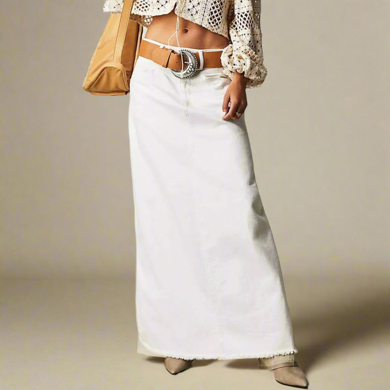 Women's Denim Maxi Skirt A-Line Vintage Style