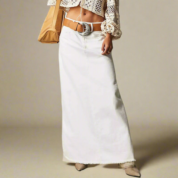 Women's Denim Maxi Skirt A-Line Vintage Style
