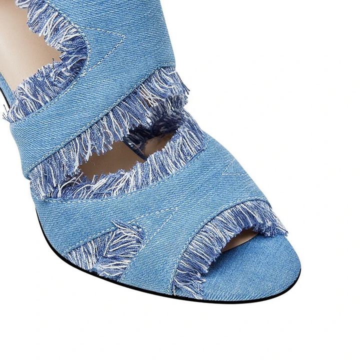 Women's Denim Open-Toe Heels with Thin Stiletto Heel
