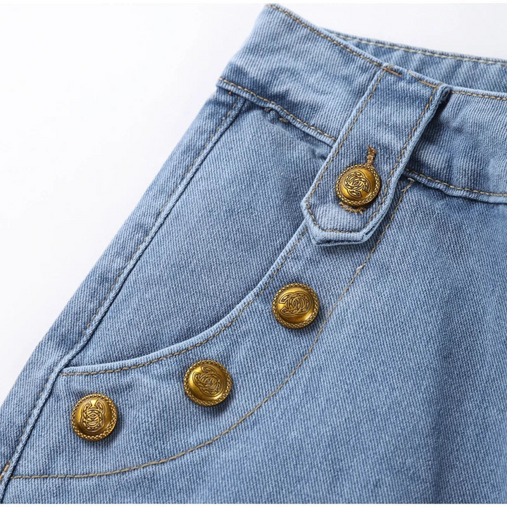 Women's Denim Set Button-Up Vest with Wide Leg Jeans