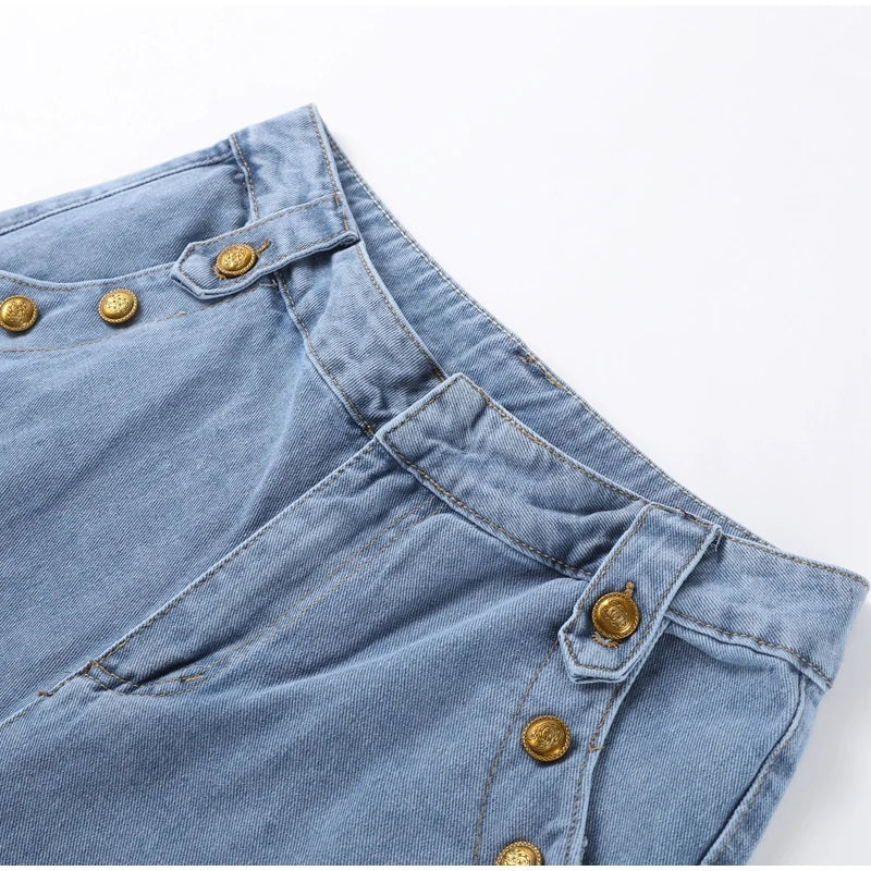 Women's Denim Set Button-Up Vest with Wide Leg Jeans