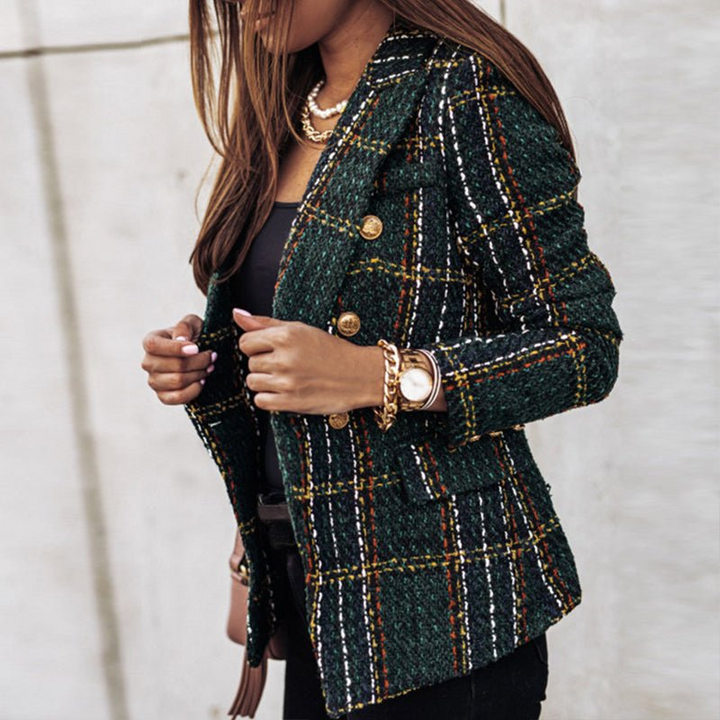 Women's Double-Breasted Check Blazer - Classic Style