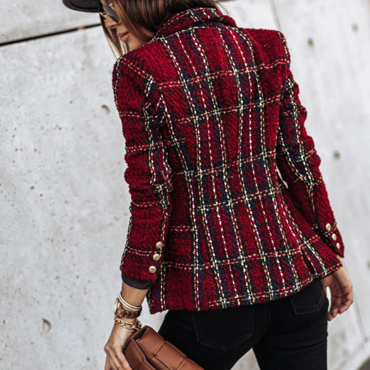 Women's Double-Breasted Check Blazer - Classic Style