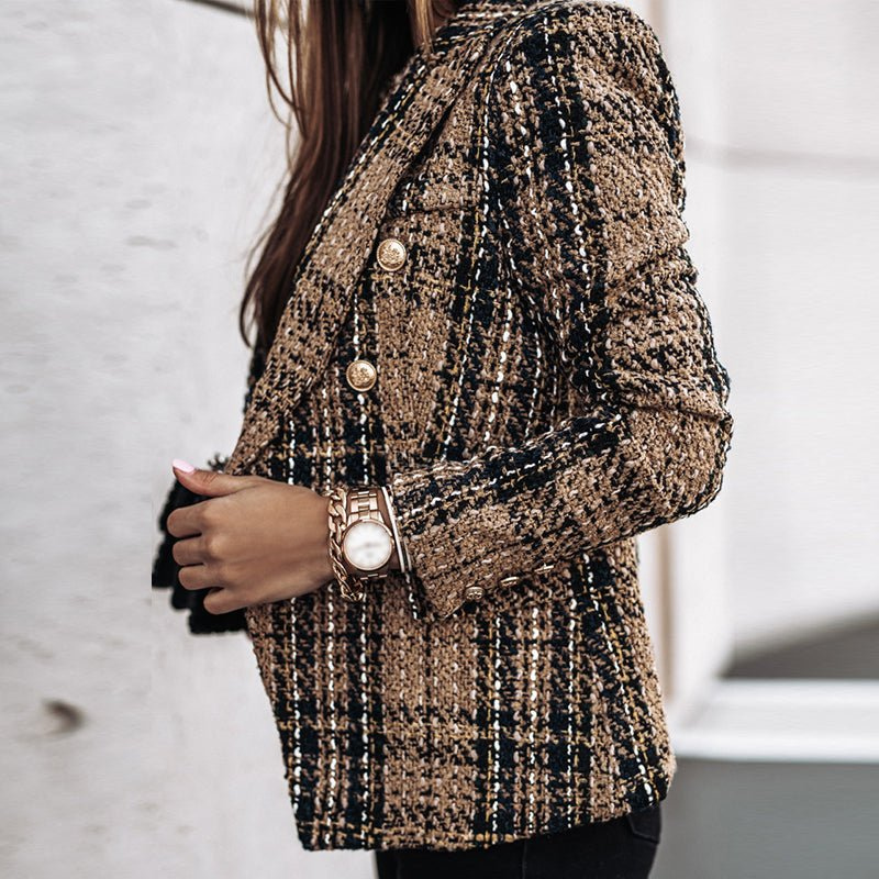 Women's Double-Breasted Check Blazer - Classic Style