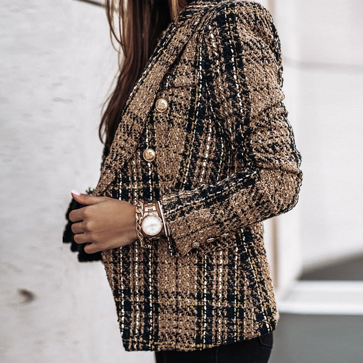 Women's Double-Breasted Check Blazer - Classic Style