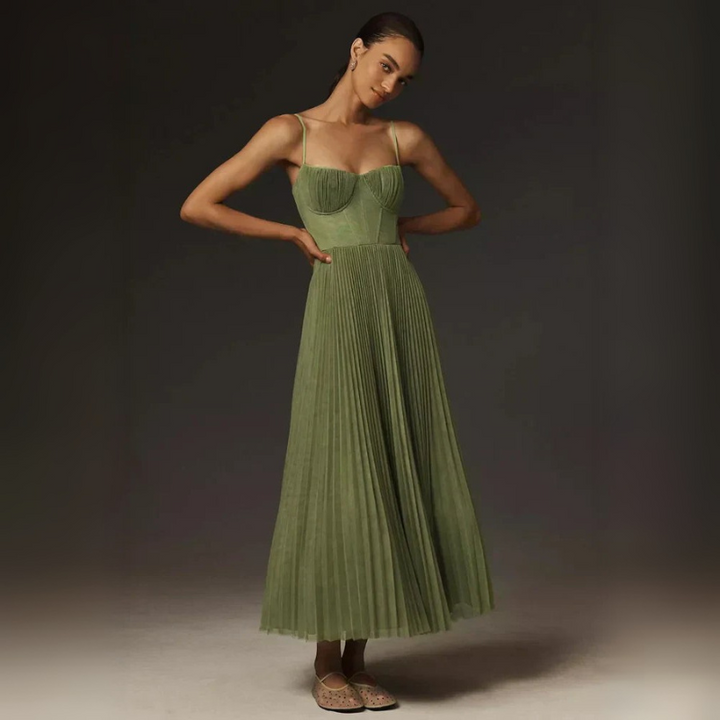 Women's Elegant Cocktail Midi Dress Ruched Tulle A-Line