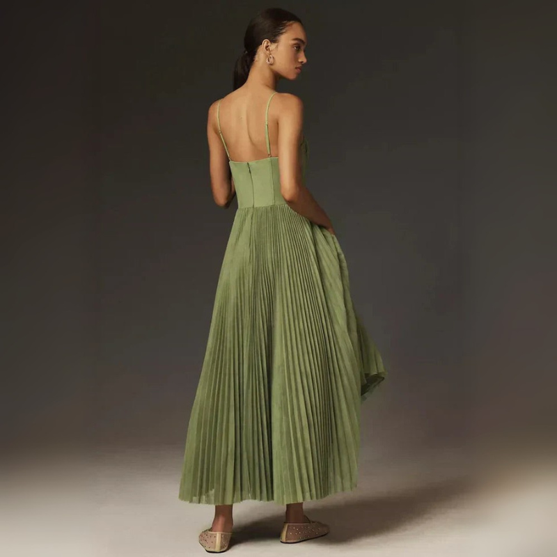 Women's Elegant Cocktail Midi Dress Ruched Tulle A-Line