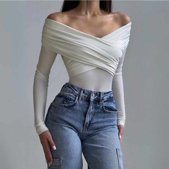 Women’s Evening Off Shoulder Top with Pleated Details