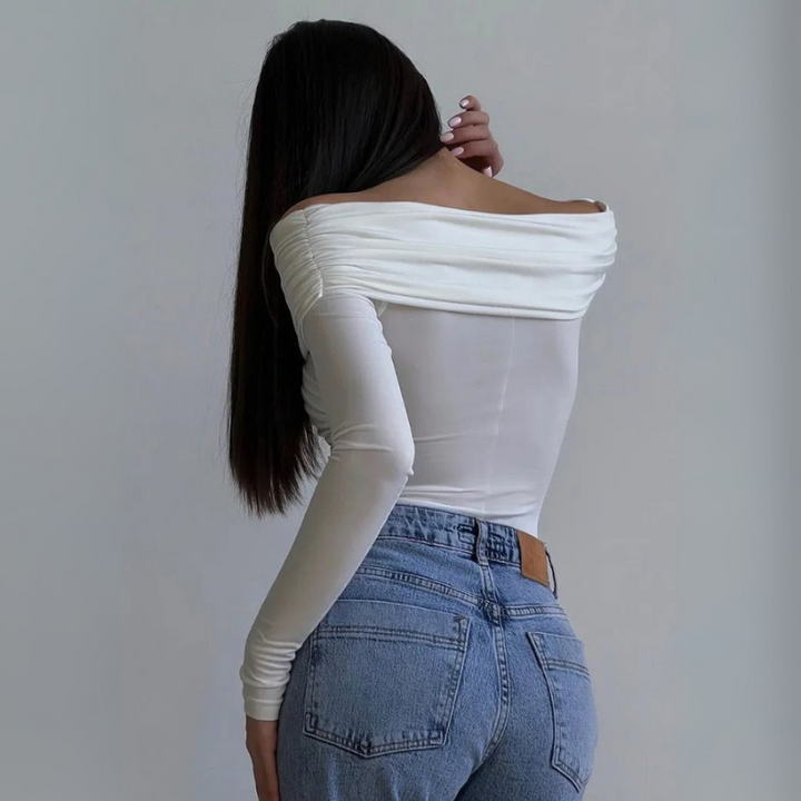 Women’s Evening Off Shoulder Top with Pleated Details
