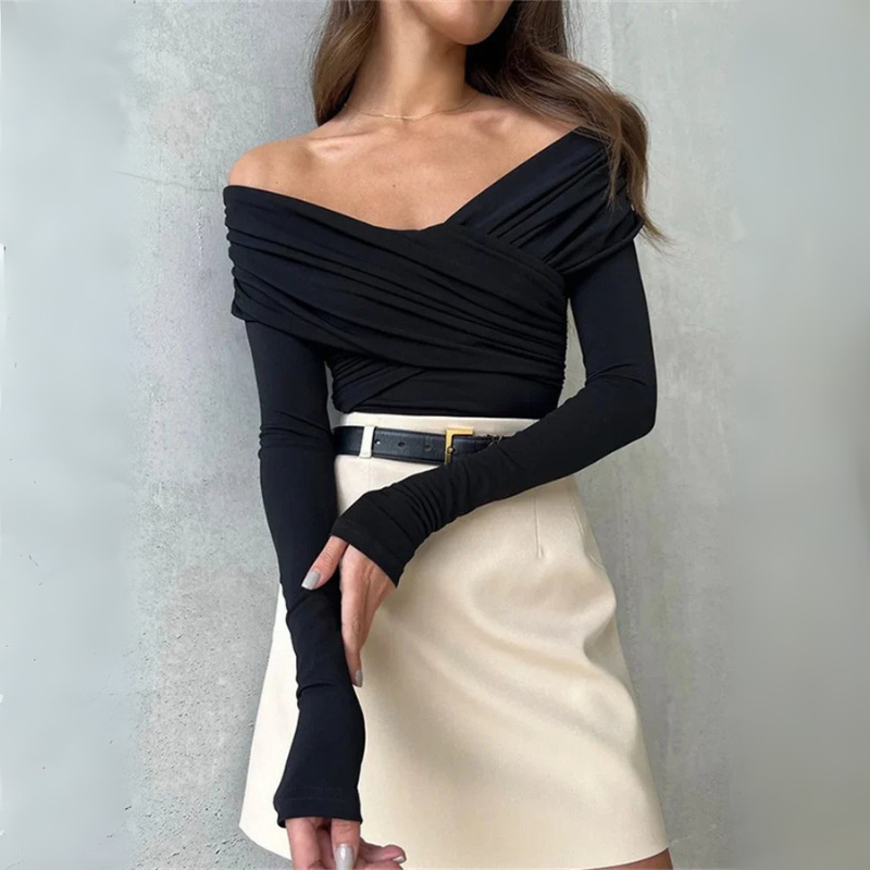 Women’s Evening Off Shoulder Top with Pleated Details
