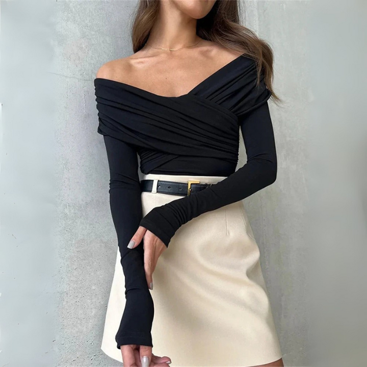 Women’s Evening Off Shoulder Top with Pleated Details