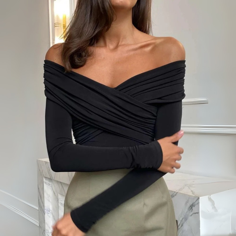 Women’s Evening Off Shoulder Top with Pleated Details