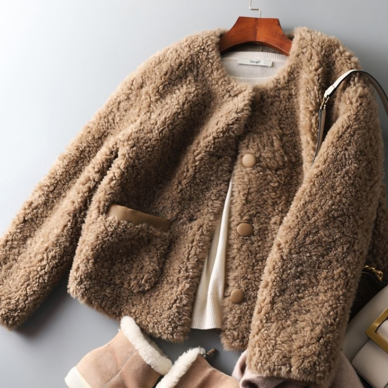 Women's Faux Fur Winter Coat with Button Accents and Pockets