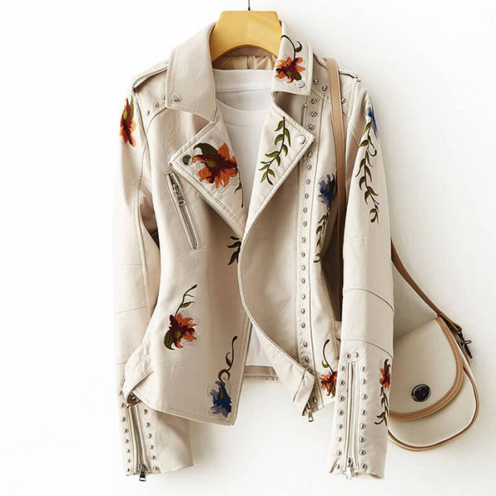Women’s Floral Embroidered Leather Stylish Jacket