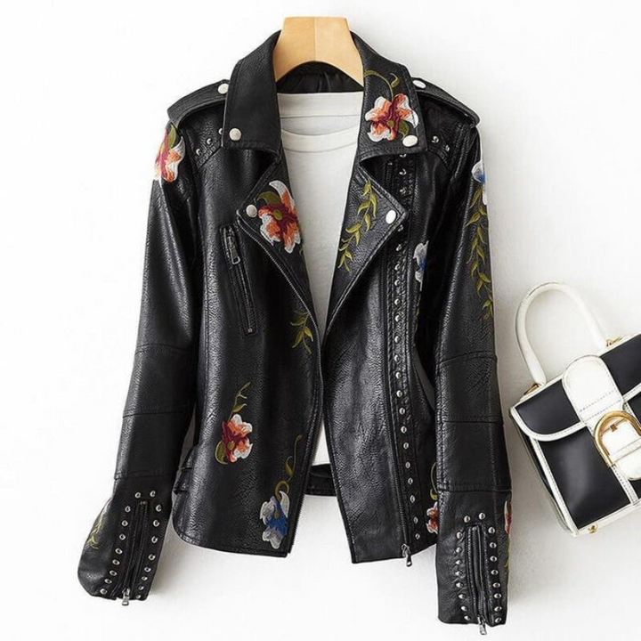 Women’s Floral Embroidered Leather Stylish Jacket
