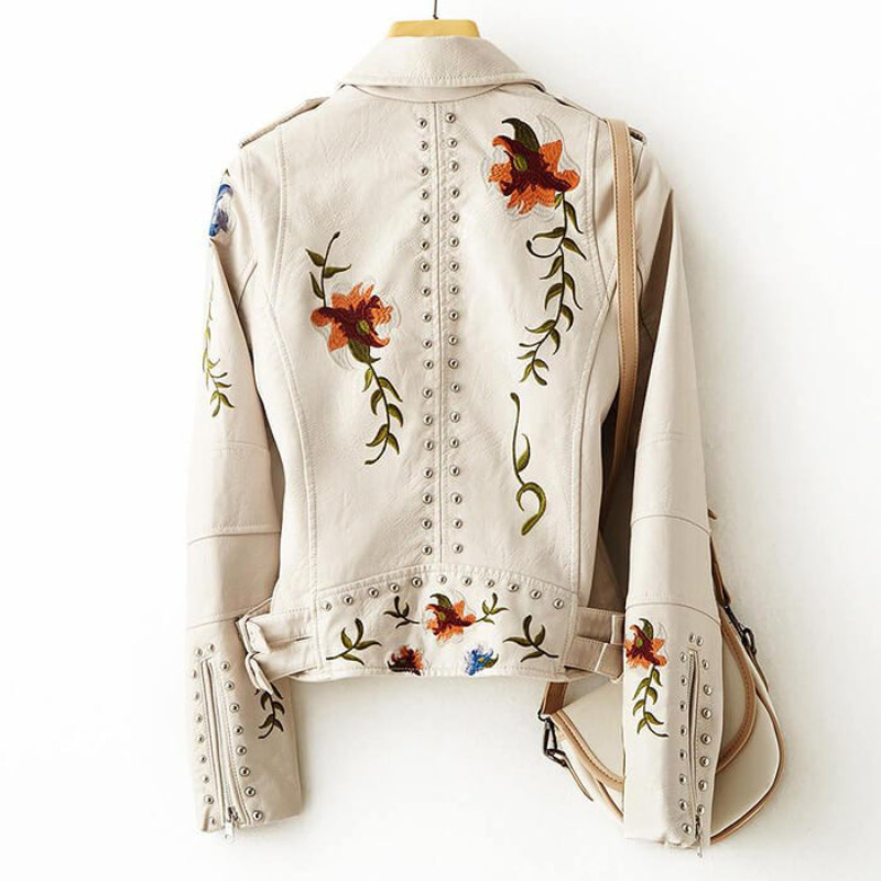 Women’s Floral Embroidered Leather Stylish Jacket
