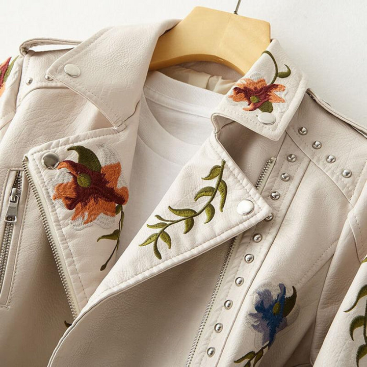 Women’s Floral Embroidered Leather Stylish Jacket