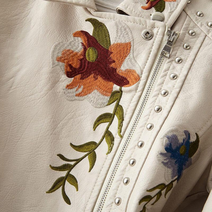 Women’s Floral Embroidered Leather Stylish Jacket