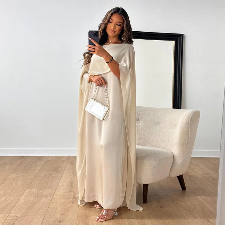 Women's Formal Maxi Dress – Cape Sleeves & Submarine Neckline