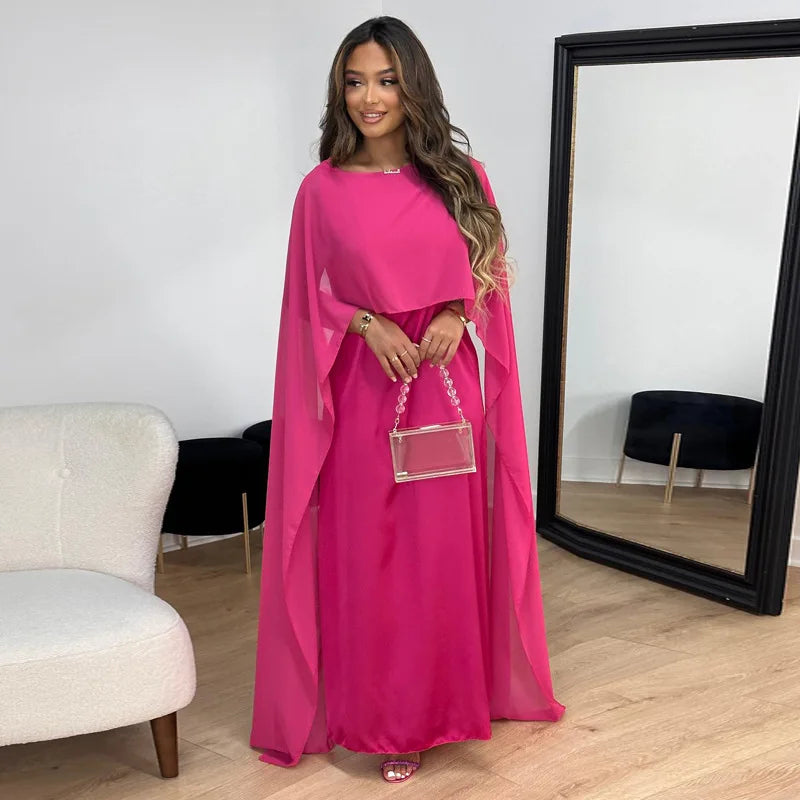 Women's Formal Maxi Dress – Cape Sleeves & Submarine Neckline