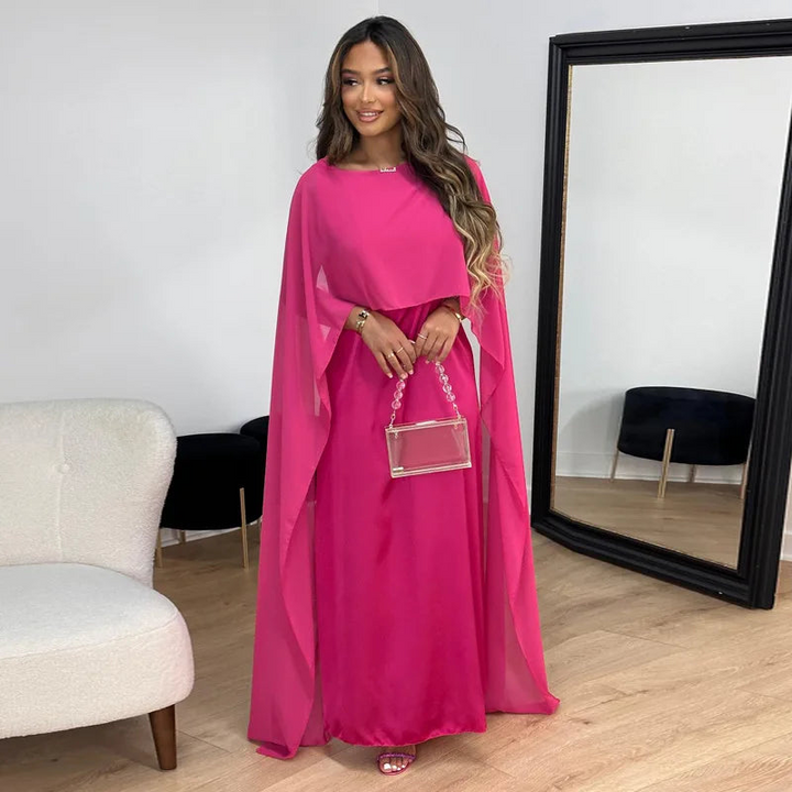 Women's Formal Maxi Dress – Cape Sleeves & Submarine Neckline