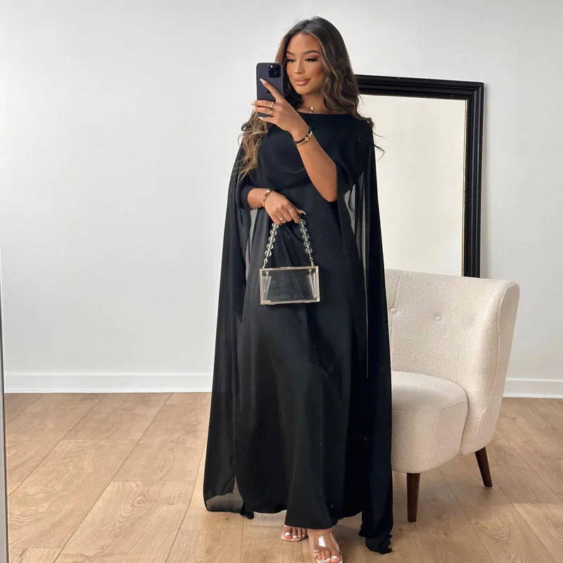 Women's Formal Maxi Dress – Cape Sleeves & Submarine Neckline