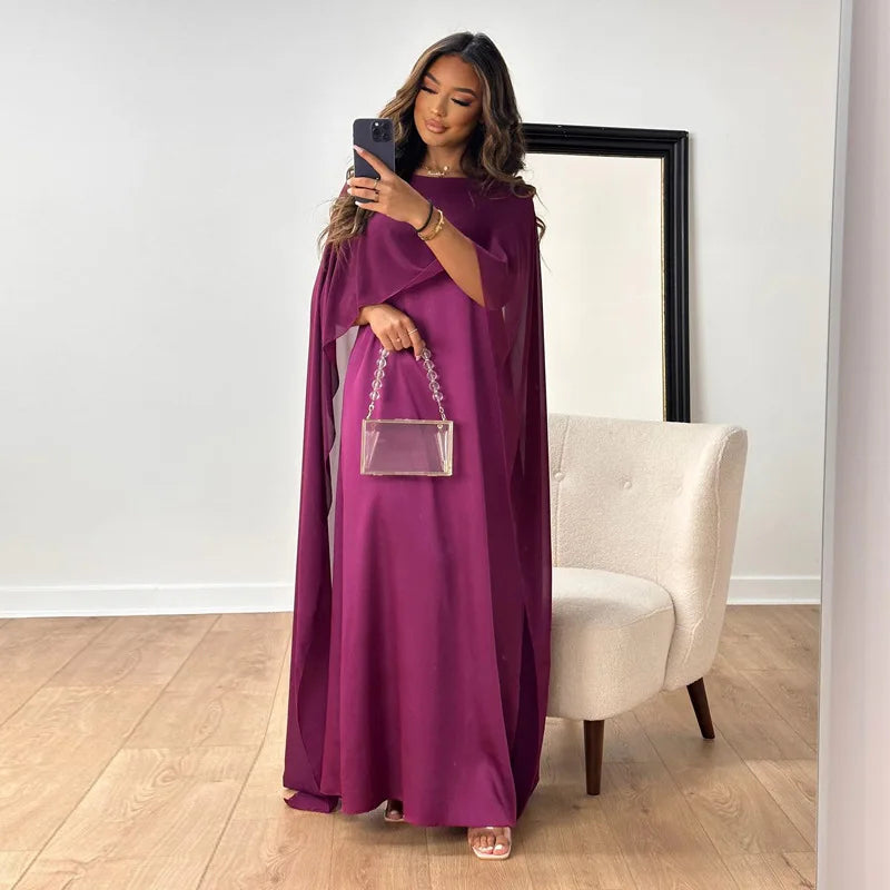 Women's Formal Maxi Dress – Cape Sleeves & Submarine Neckline
