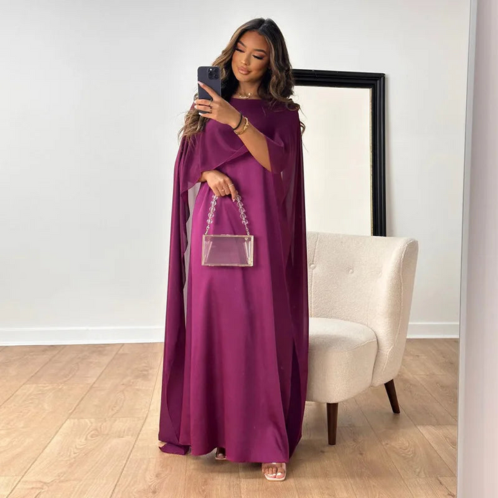 Women's Formal Maxi Dress – Cape Sleeves & Submarine Neckline