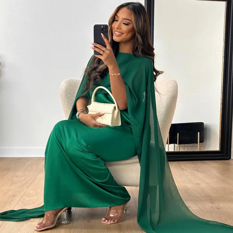 Women's Formal Maxi Dress – Cape Sleeves & Submarine Neckline