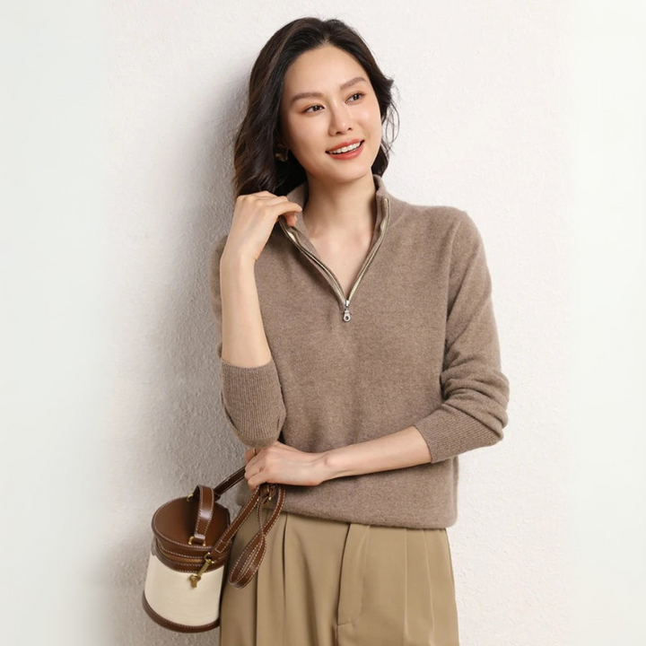 Women's Half Zip Sweatshirt Pullover Sweater with Stand-Up Collar