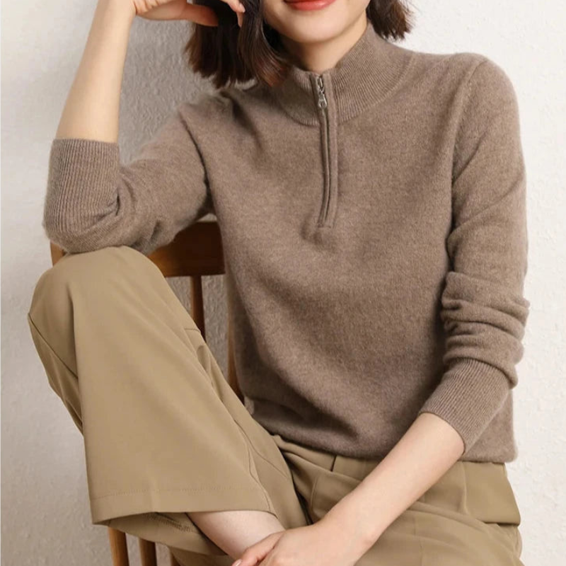 Women's Half Zip Sweatshirt Pullover Sweater with Stand-Up Collar
