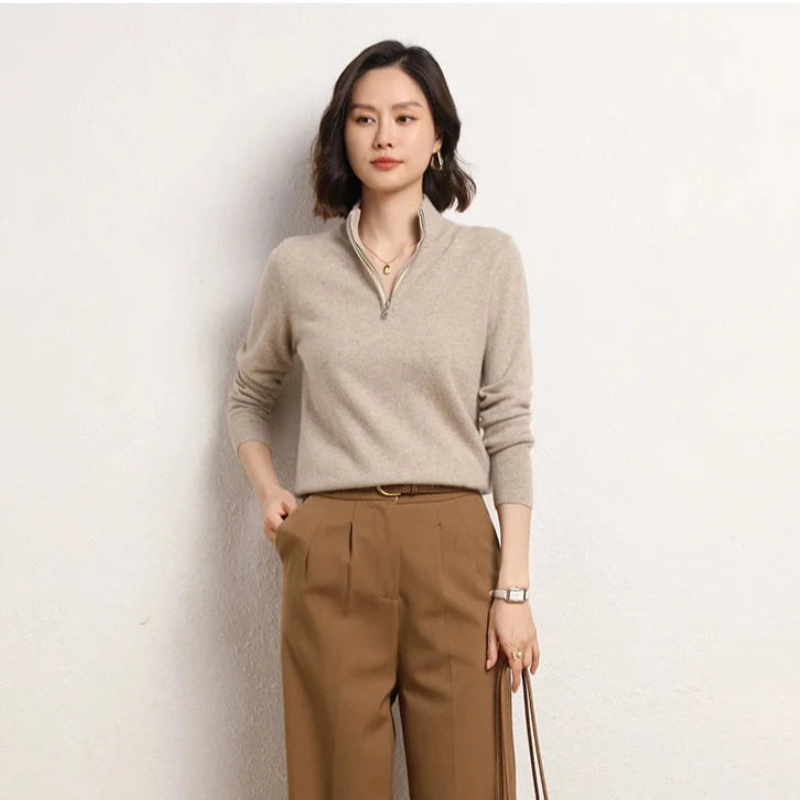 Women's Half Zip Sweatshirt Pullover Sweater with Stand-Up Collar