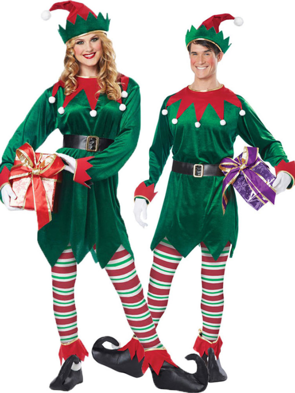 Women's Halloween Elf Costume with Tunic, Hat, Belt, and Leggings for Festive Holiday Parties
