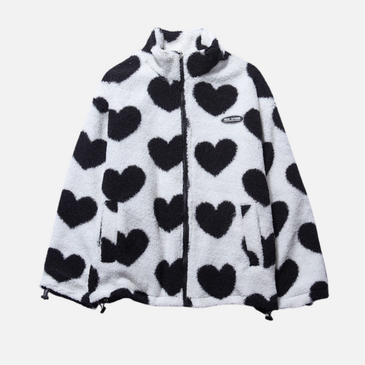 Women’s Heart Pattern Wool Jacket – Chic Everyday Coat