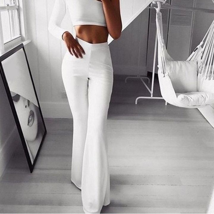 Women's High-Waist Flare Pants - Wide Leg Trousers