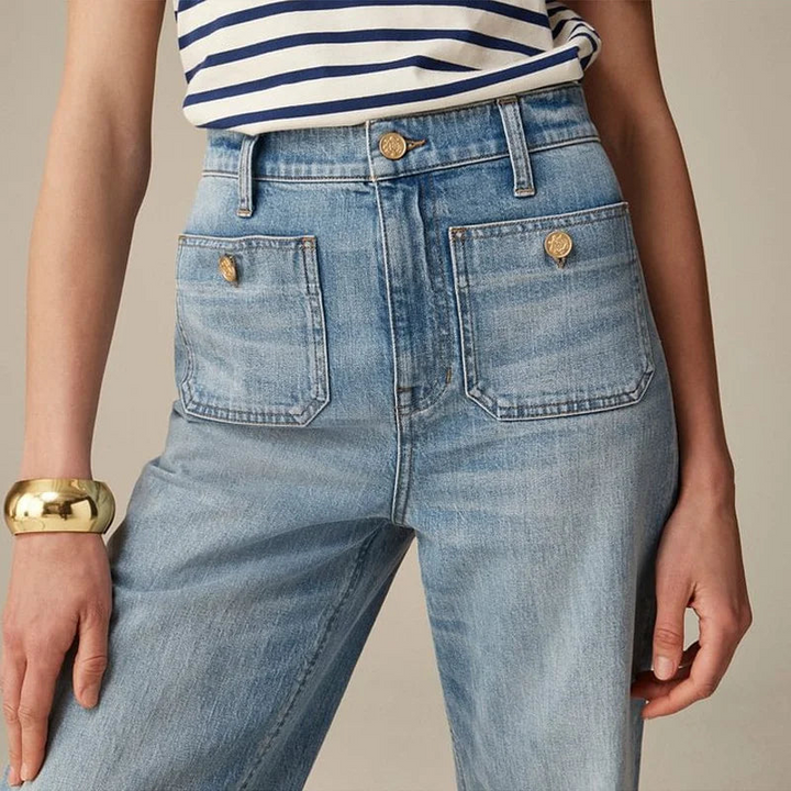 Women's High-Waist Leg Pants with Unique Front Pockets