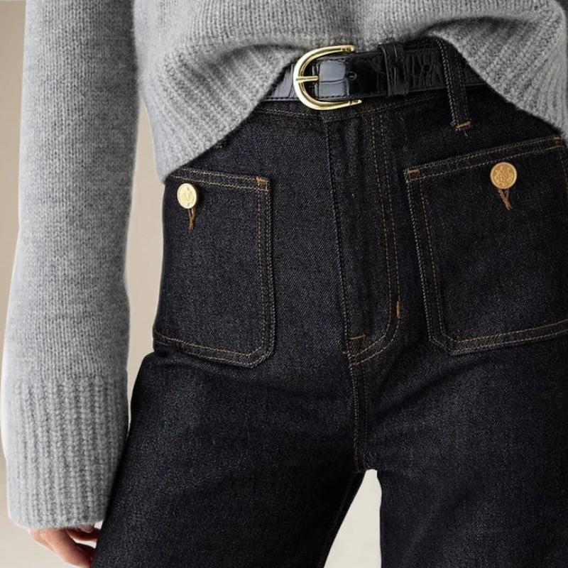 Women's High-Waist Leg Pants with Unique Front Pockets