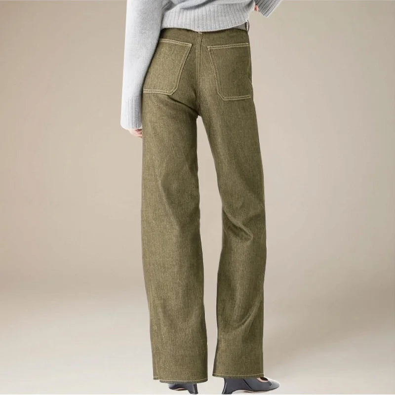 Women's High-Waist Leg Pants with Unique Front Pockets