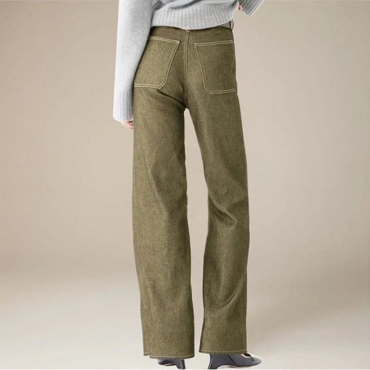 Women's High-Waist Leg Pants with Unique Front Pockets