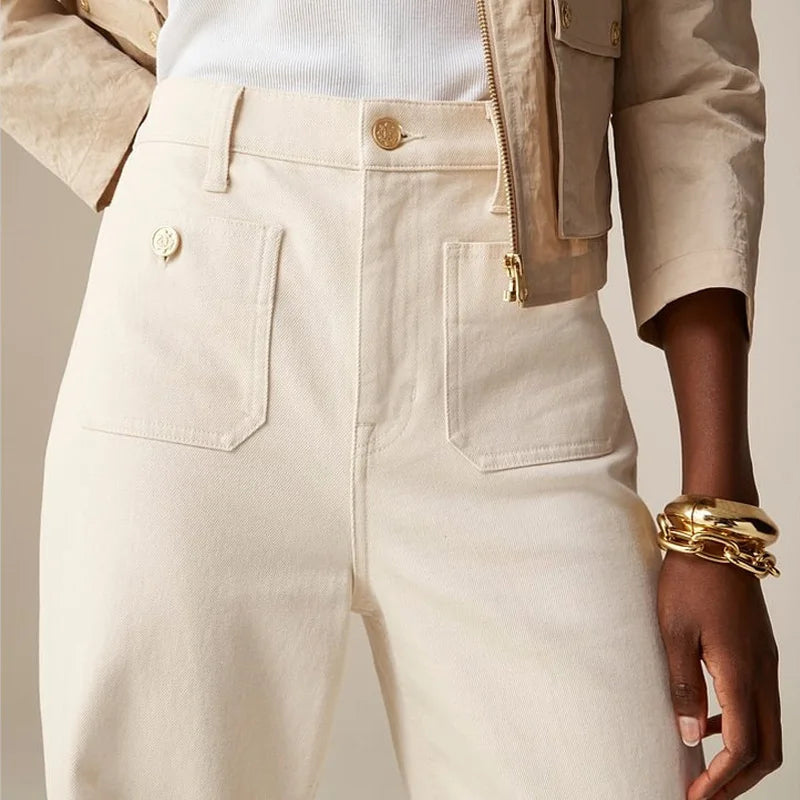 Women's High-Waist Leg Pants with Unique Front Pockets